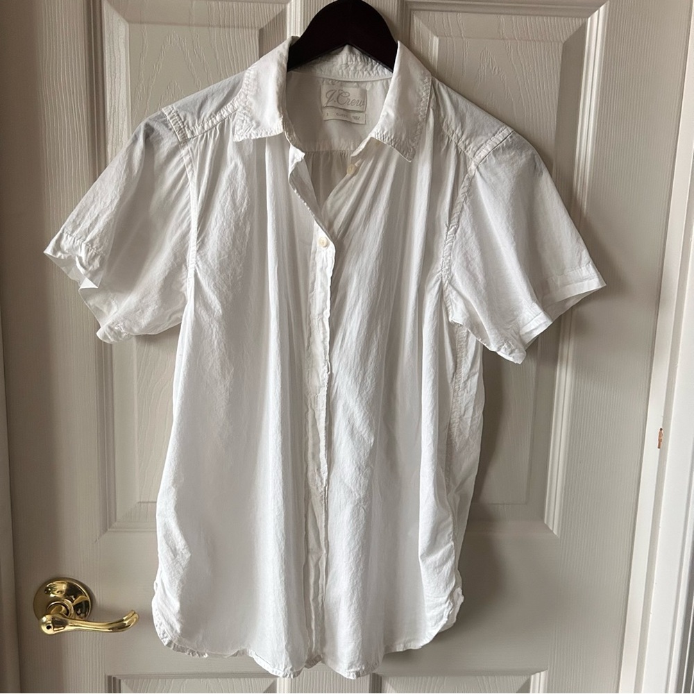 J. Crew White Button Down Shirt Short Sleeve , Preppy Casual Size 2